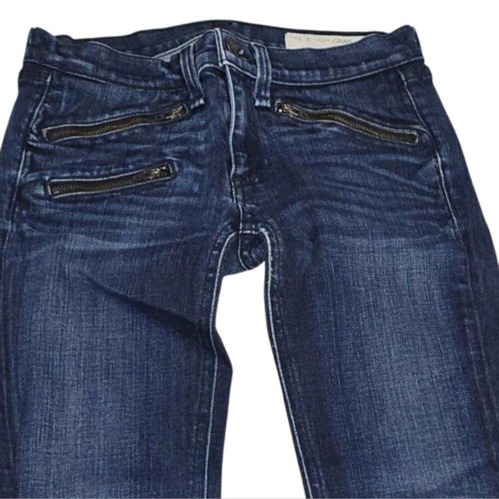 Rag & Bone Kensington Moto‎ Skinny Jeans Dark Indigo Ankle Zip W1522K520ND Sz 25 - Picture 5 of 13